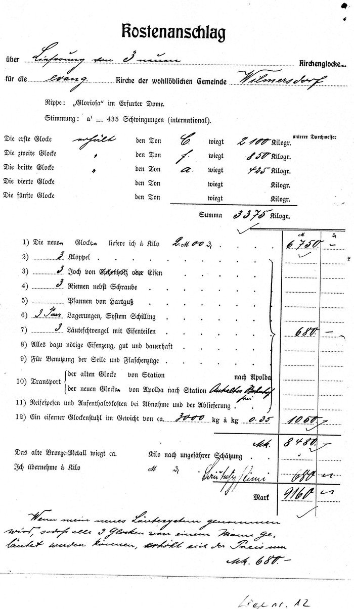  Abb. 2 Kostenanschlag der Bronzegießerei Schilling/Apolda vom 29.11.1909