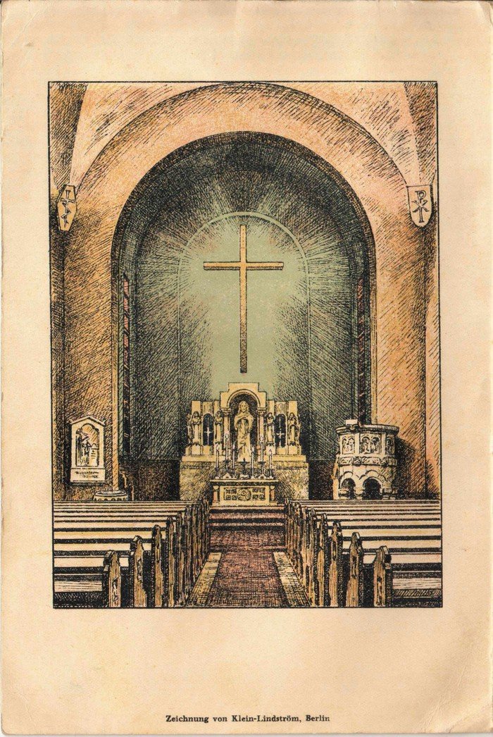 Konfirmationsurkunde mit Zeichnung des neu gestalteten Kirchenraumes