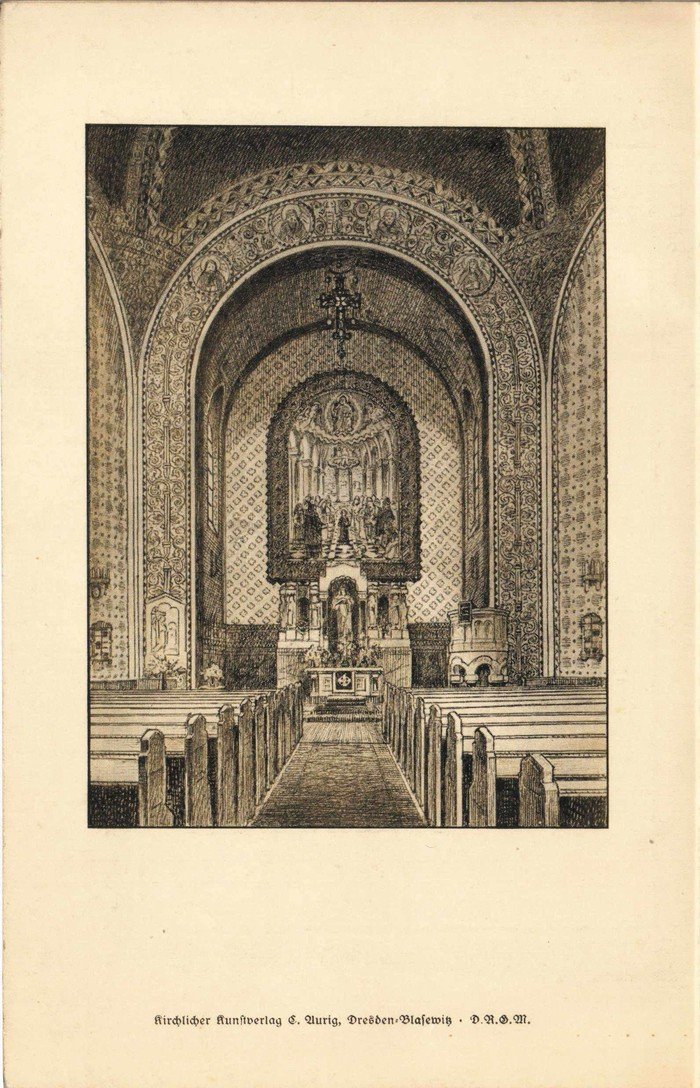 Konfirmationsurkunde mit Zeichnung des Kirchenraumes